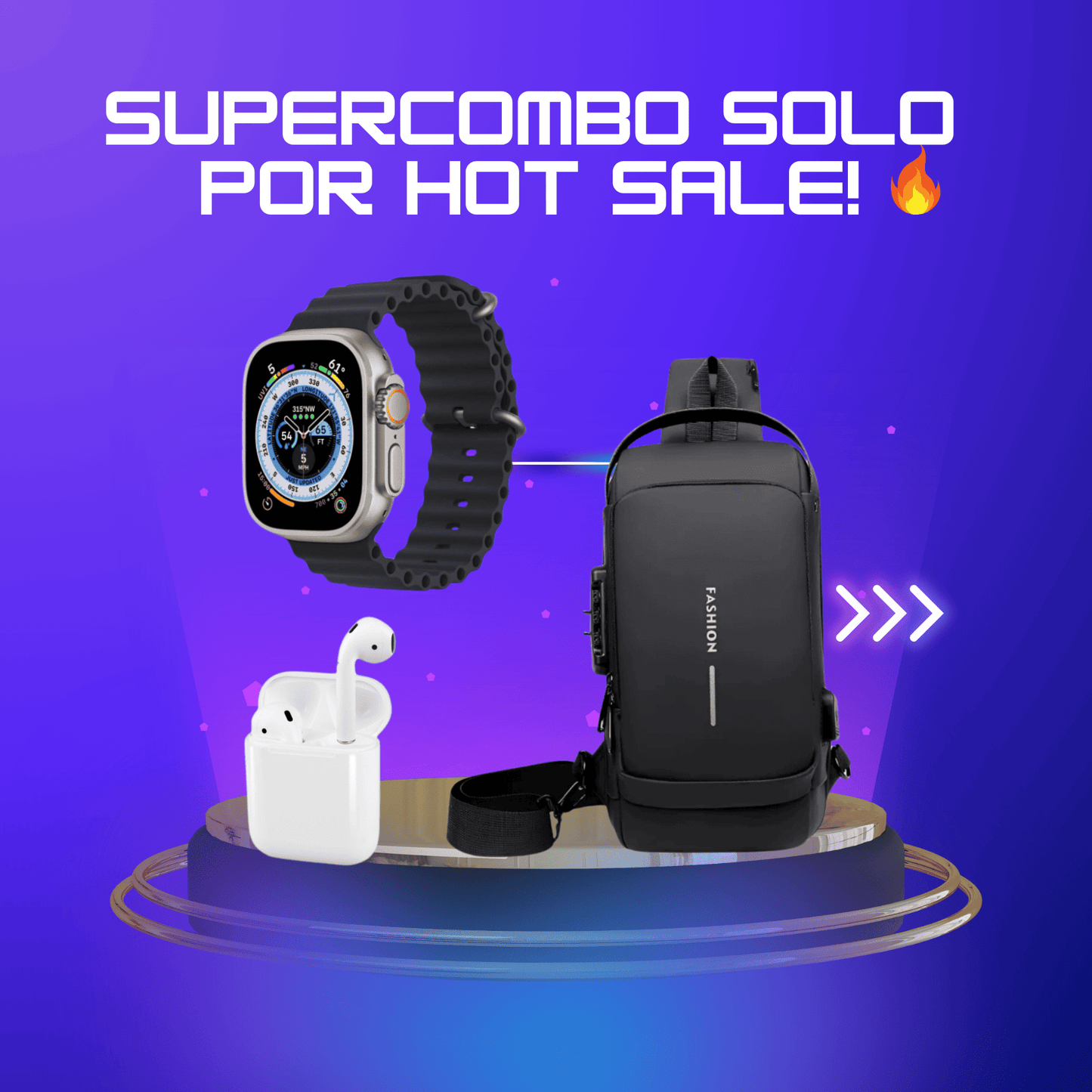 Bolso de seguridad + Reloj T800 Ultra + Auriculares i12